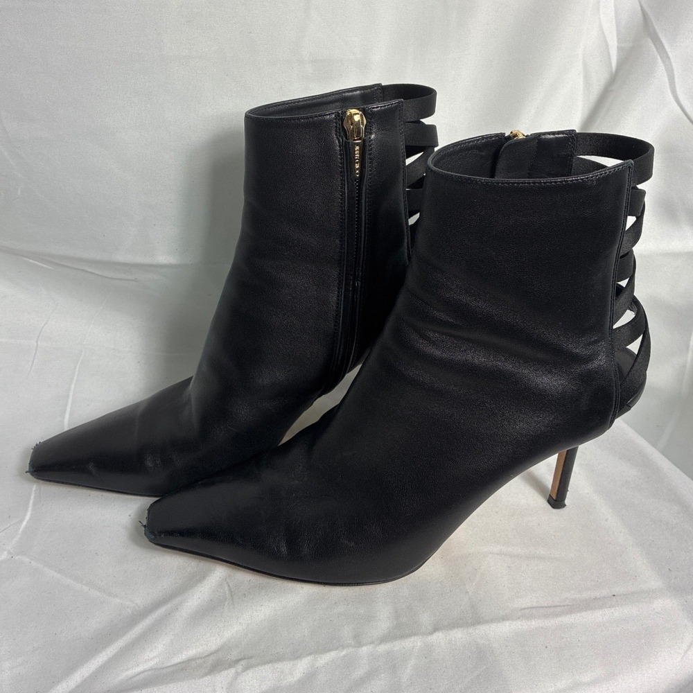 Jimmy Choo Black Leather Satin Cage Back Pointed Toe Ankle Boots Size 39 - Picture 5 of 9